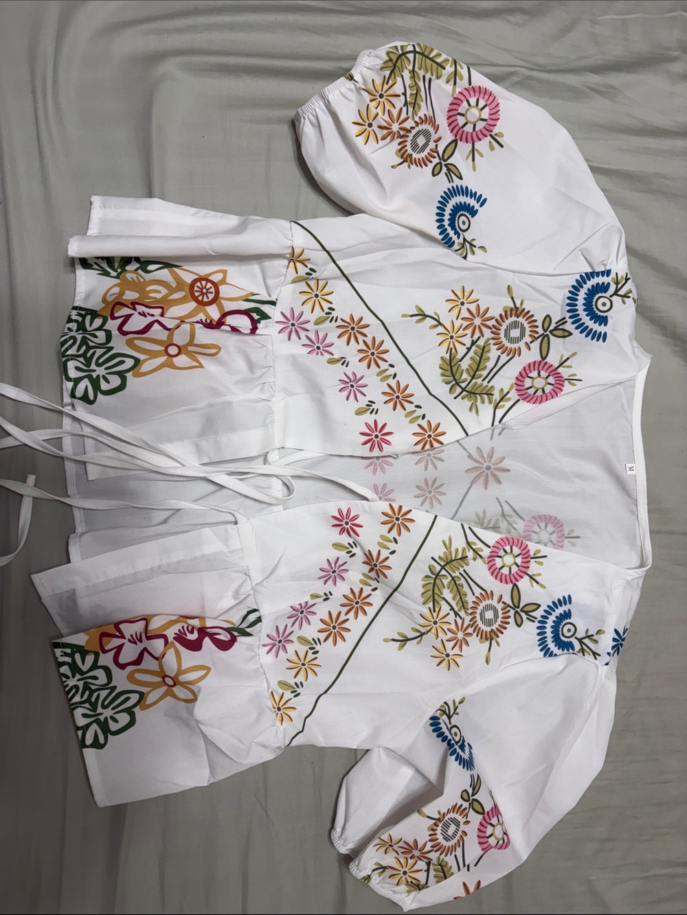 White Floral Embroidered Peasant Blouse